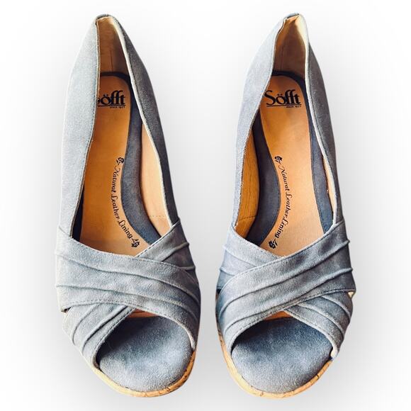 Sofft Olwen Women's Iris Blue Suede Open Toe Cork Platform Wedge Sandal Size 11M - Picture 4 of 15